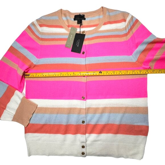 J.Crew Collection 100% Cashmere Cardigan Sz XL Pink Striped Dopamine Feminine - Picture 12 of 12